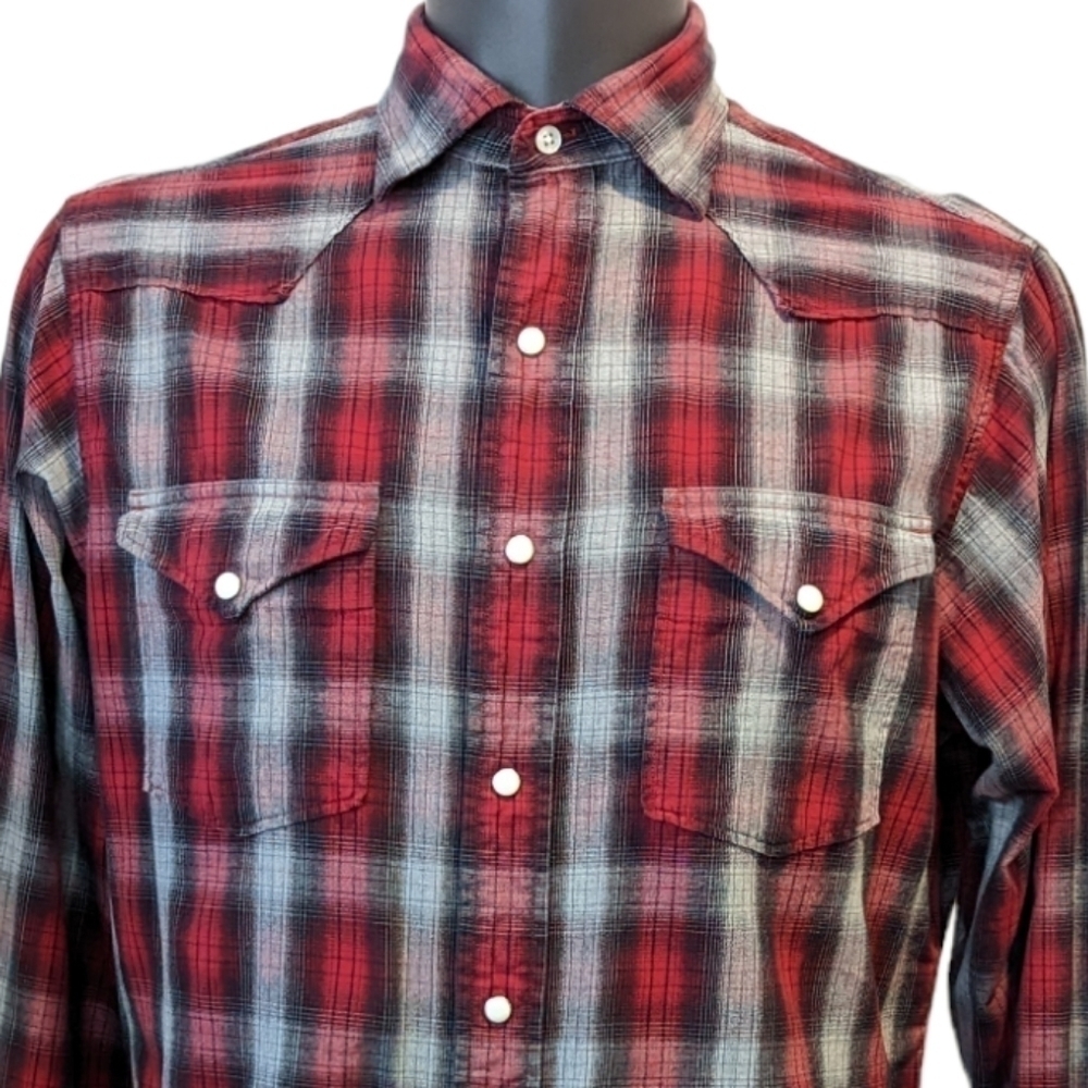 Cremieux Red Plaid Western Shirt Large Men's